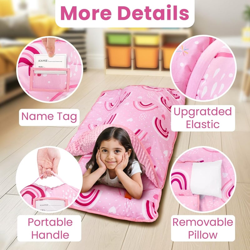 Beavtaens Toddler Nap Mat with Pillow and Minky Blanket, Large 55"x35" Sleeping Bag, Washable, Lightweight, Easy to Roll, Perfect for Preschool, Daycare, Kindergarten, Travel, Boys and Girls(Rainbow) - Image 5